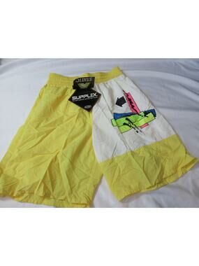 New Old Stock VINTAGE 80s X STATIC Men's Medium Nylon Neon Shorts Surf